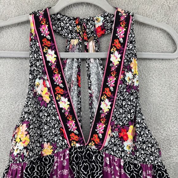 Free People Top Womens XS Black Dream Darlin Deep V-Neck Babydoll Boho Flowy - Picture 4 of 14
